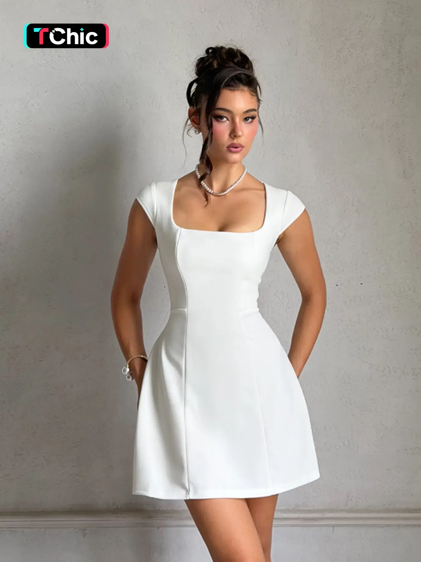 plus size 90s prom dress A Line Square Neck Prom Dress, Ankle Length Elegant Evening Gown CHP03 –  cherishgirls main image 1