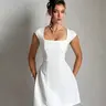 Women's Plain Square Neck A Line Dress, Formal Wear, Elegant Cap Sleeve Short Dress for Party Holiday Wedding Guest, Ladies Fall Clothes, Monique Dress Prom