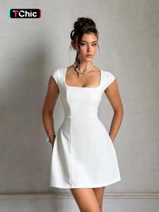women's plain square neck a line dress, elegant style formal cap sleeve short dress for party holiday wedding guest, wedding guest dress, party dress, ladies fall clothes, womenswear, formal evening dress