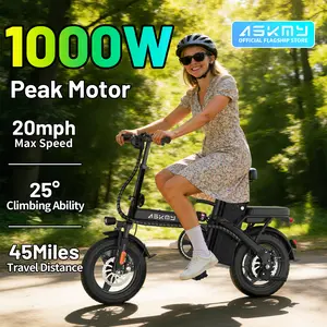 ASKMY E14 Urban Folding E-Bike 1000W, Long Range 45 Miles | 14" Compact Tires, Dual Disc Braking System | UL2849 Certified, Enhanced Safety Battery, 12-Month Warranty, Easy Storage