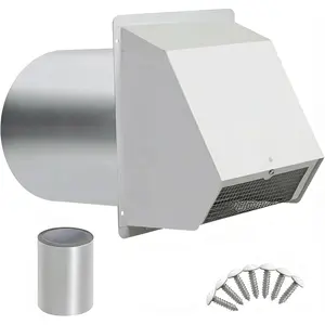 6 Vent Hood Wall Exhaust with Damper 6 Inch Hooded Wall Vent Cover with Screen and Damper, Galvanized Steel Dryer Vent Cover for Range Hood Kitchen Air Ventilation