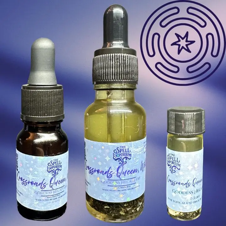 Crossroads Hecate Queen-Witch-Goddess Mint Blend Essential Oil with Dropper for Adults, Witches - Aromatherapy, Divination, Enhance Intuition, Moonstone Chips Infused Wellness Support