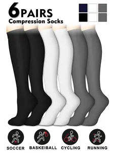 Compression Socks for Men & Women, 20-30mmhg Knee High Design, Running Performance Recovery, 6 Pairs for Circulation Support