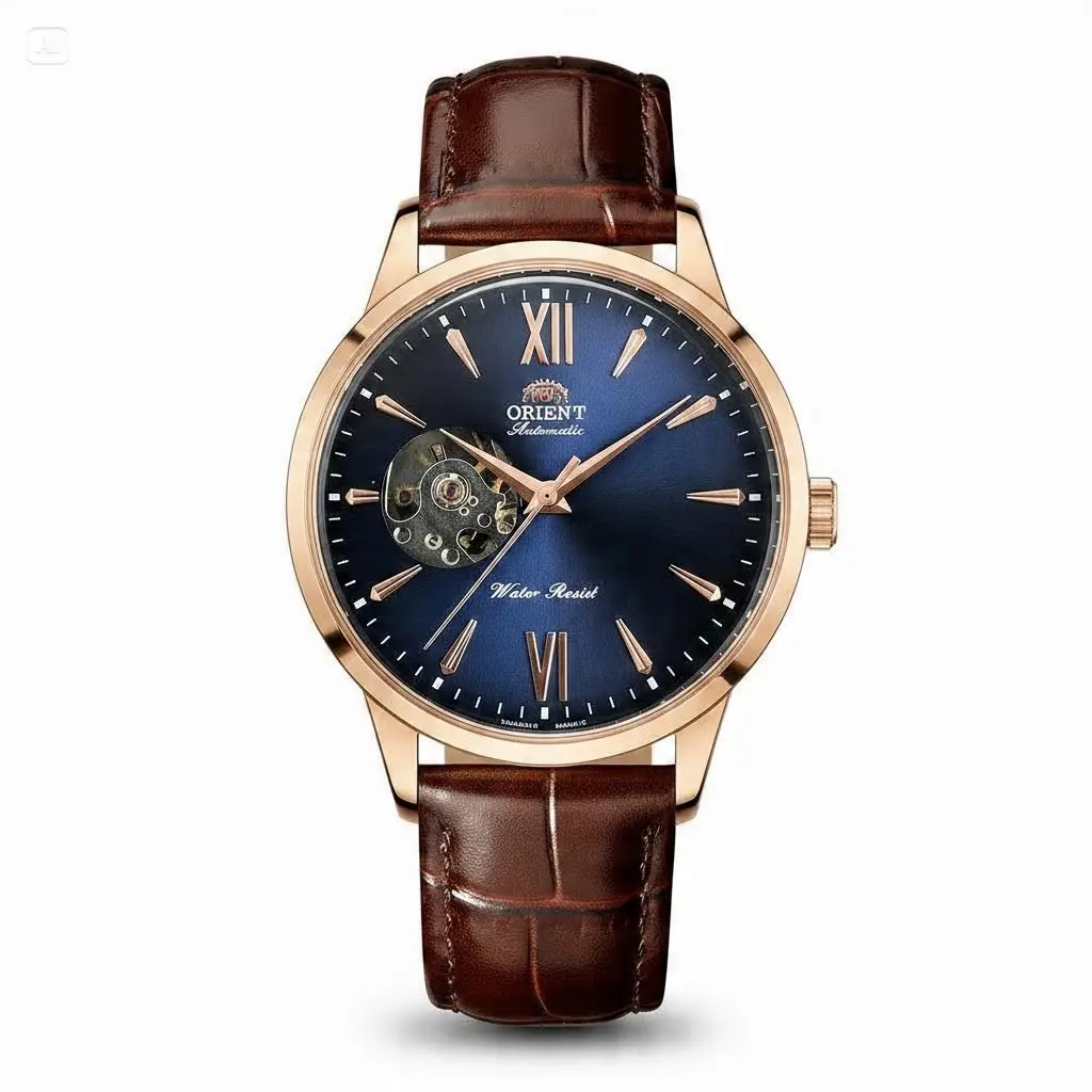 Timvibe Men’s automatic skeleton wristwatch with a Roman numeral dial and open heart design, stainless steel case and leather strap—vintage business gentleman dress watch