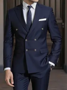 Men's Slim-Fit 2pcs Wedding & Business Suit Set - Notable Solid Color Long Sleeve Jacket & Trousers, Collar Dress Pants, Groomsmen Attire, Formal Party or Corporate Events, Tailored for Weddings, High-Quality Matching Suit Set Formal Wear