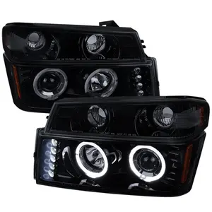 2004-2012 Chevrolet Colorado/GMC Canyon Dual Halo Projector Headlights with Corner Turn Signal Bumper Lights (Glossy Black Housing/Smoked Lens)