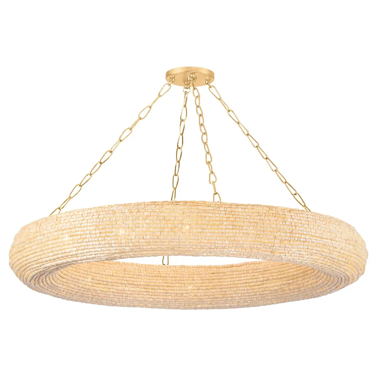 Large Lure Chandelier with Handmade Wood Beads and Vintage Gold Leaf Chains - Coastal Elegance