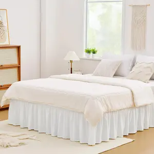 White Queen Size Bed Skirt 14 Inch Drop, Elastic Wrap Around Dust Ruffle Bed Skirting Easy to Install, Tailored Bedskirts Fade & Wrinkle Resistant, Bedroom