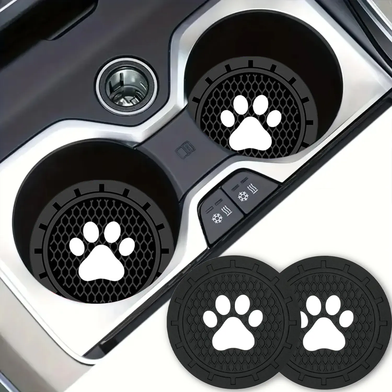 Car Cup Holder Coasters-Car Interior Accessories 2.75 inch Silicone Anti Slip Cute Dog Paw Car Coaster -Universal (Pack of 2)