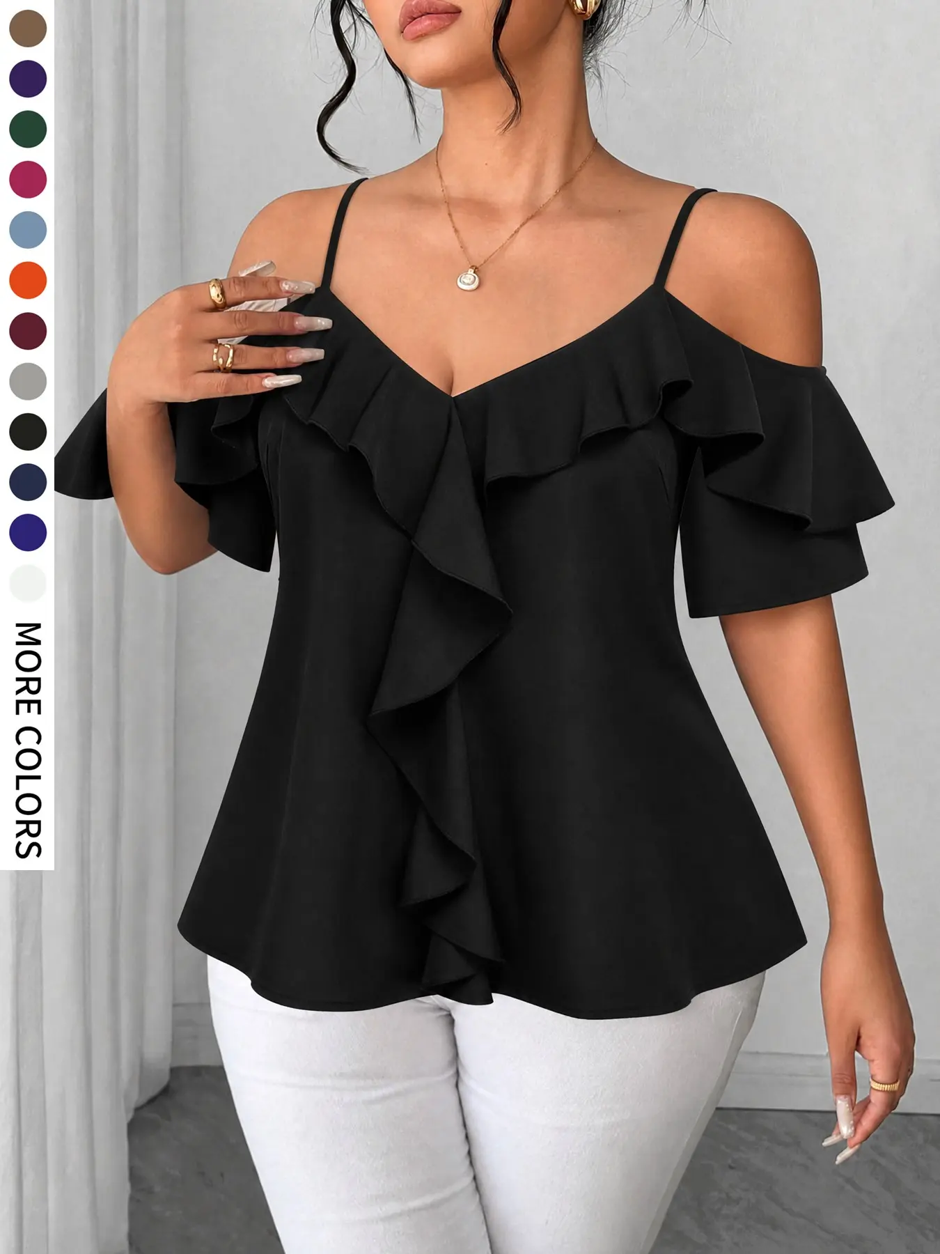 Plus Size Women's Solid Tank Top, Ruffled Hem A-Line Fit, Elegant Casual Wear, Perfect for Daily Commute, Dates, Graduation
