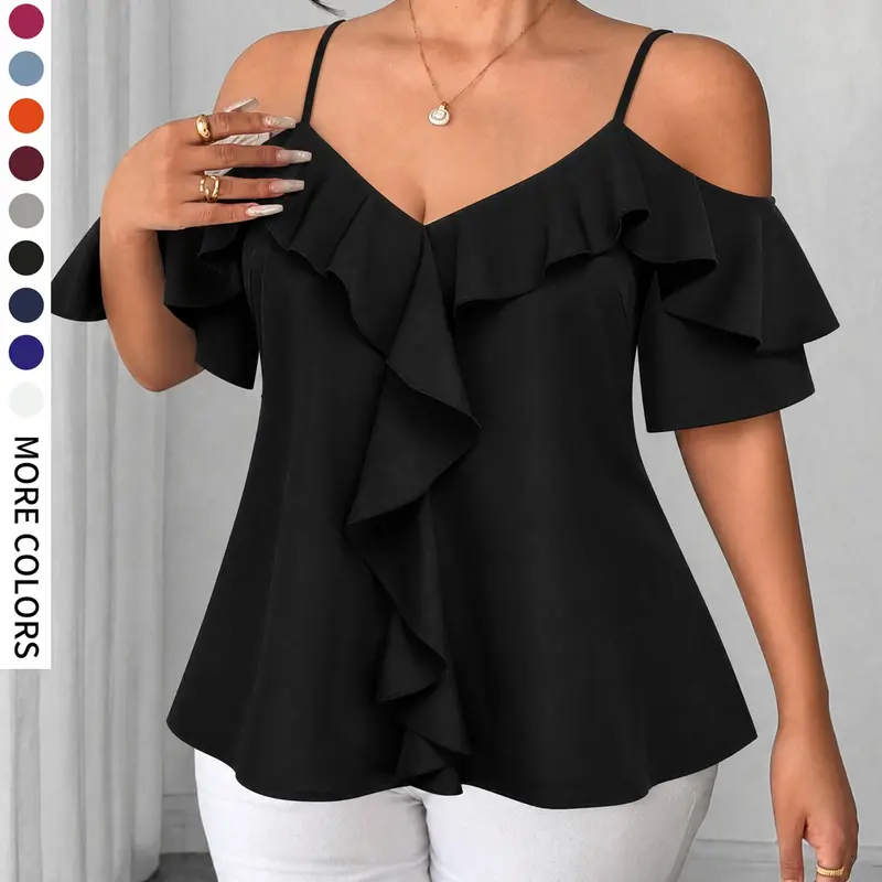 Plus Size Women's Solid Tank Top, Ruffled Hem A-Line, Elegant Casual Wear, Perfect for Daily Commute, Dates, Graduation Season, Fit
