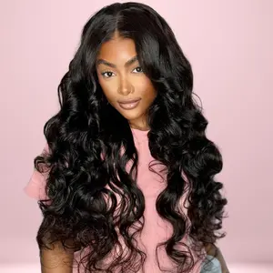 Amanda Hair Glueless Lace Front Loose Wave Wigs with Curtain Bangs Clear Lace Body Wave Wig For Women