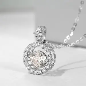 PYQ 1 Carat Halo Full Pave Moissanite Pendant Necklace, 925 Sterling Silver North American Source Factory Wholesal