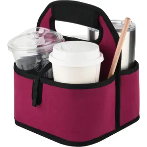 Insulated Coffee Cup Carrier, Portable Drink Holder with Handle Organizer Tote Bag for Hot & Cold Drinks ( Red)