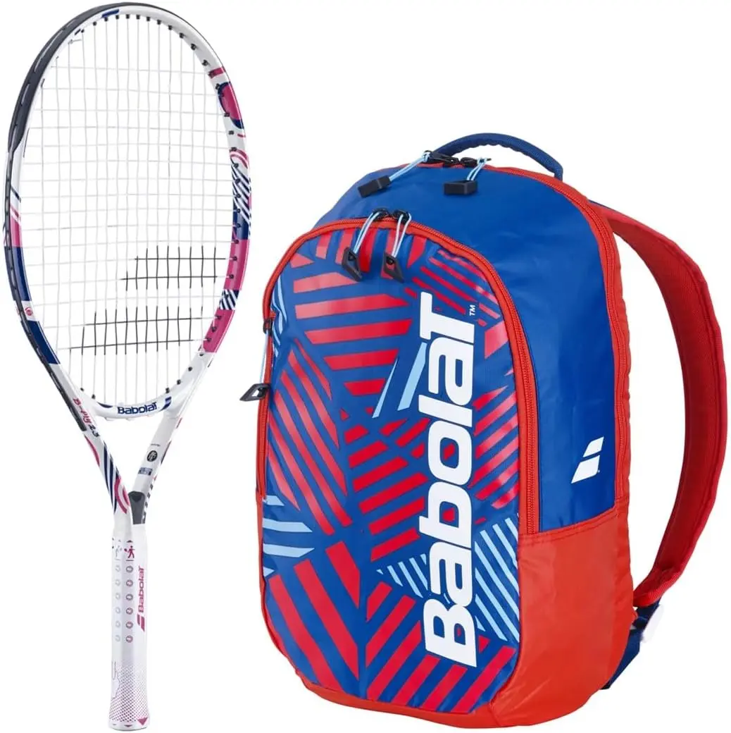 Babolat B'Fly Junior Tennis Racquet Bundled w Backpack (White/Blue/Red)