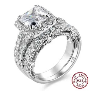Vintage Wedding Rings for Women Solid 925 Sterling Silver Princess Cut 5A Cubic Zircon 2Pcs Bridal Set Fine Jewelry JR4887 #Love Story