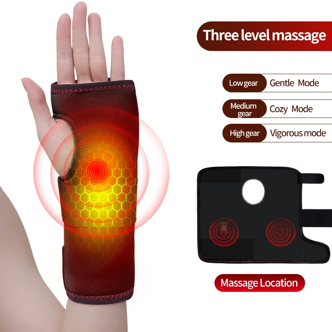 Electric Palm Massager with 3 Intensity Levels of Heating and Vibration for Wrist Massage Ideal for Tenosynovitis Relief and Comprehensive Muscle Soothing