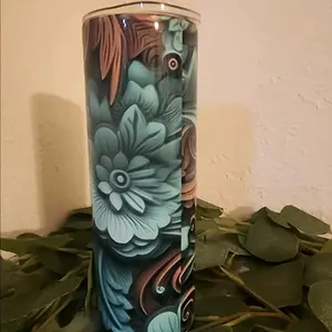 Turquoise and brown embossed leather 20oz Tumbler