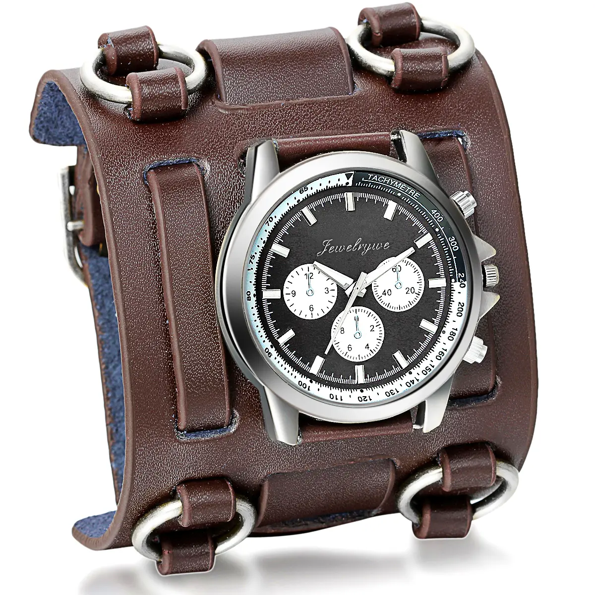 OIDEA Men's Racing-Inspired Chronograph Watch with 3-Eye Dial, Genuine Leather Strap and Quartz Movement, 3ATM Water Resistant, Three Eyes