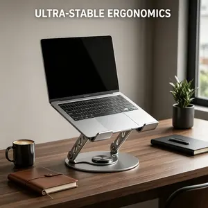 360 Rotating Laptop Stand for Desk Aluminum Computer Riser Adjustable Ergonomic Foldable Notebook Holder Swivel Laptop Elevator for Gaming Setup Aesthetic Desk Decor Home Office Essentials for Teachers Students Creators Desktop Cooling Dock Station 2026