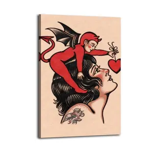 Modern Abstract Design Angel Wings Print Love Is Evil Tattoo-Style Great Wall Art, Canvas Poster, Cute And Vibrant Poster for Bedroom, Dorm, A Perfect Gift Idea for New Year Home Decor Art Wall Decoration Artistic