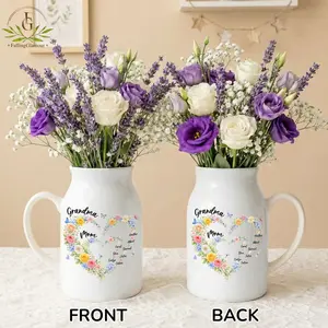Personalized Mom And Grandma Heart Flower Vase, Grandma Vase With Grandkids Name Ceramic Vase, Mother's Day Gift Vase