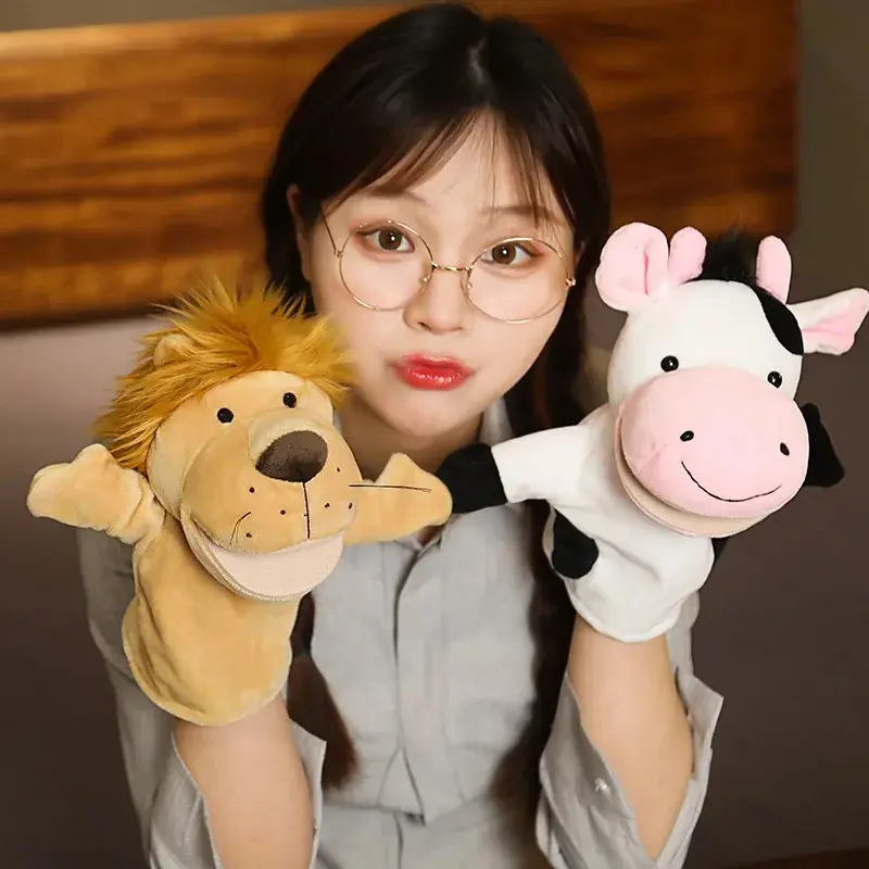 Soft Plush Animal Finger Puppets Set - 7-Piece Stuffed Toys with Lion, Dairy Cow, Yellow Duck, Monkey, Blue Donkey, New Deer, Adorable Design for Baby Entertainment, Family Party Gifts, Interactive Play
