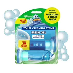 Scrubbing Bubbles Fresh Gel Toilet Cleaning Stamp, Rainshower, Dispenser with 12 Gel Stamps, 2.68 oz