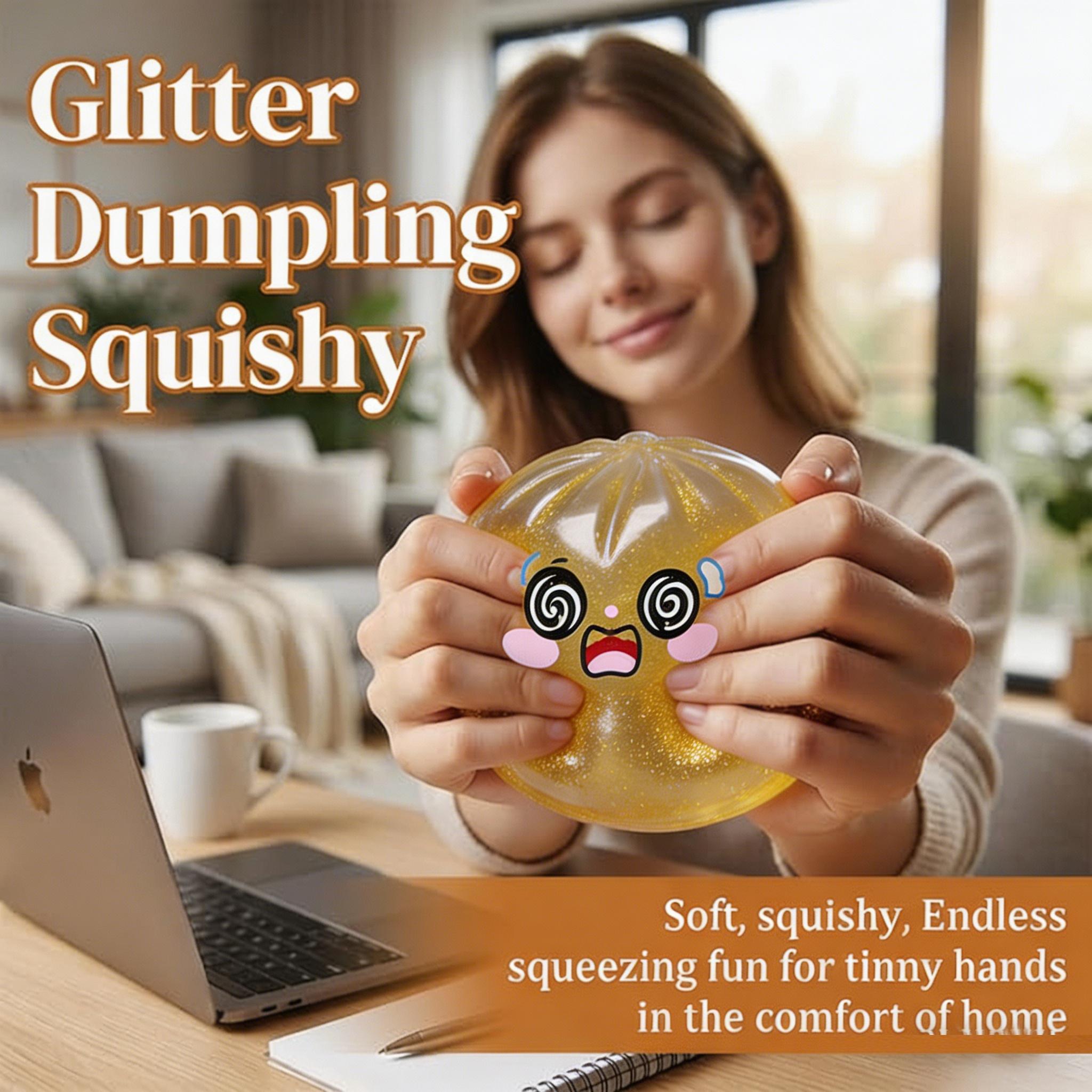 Pale Yellow Glitter Cute Steamed Bun Squishy Slow Rising Stress Relief Fidget Toy With Steamer Box