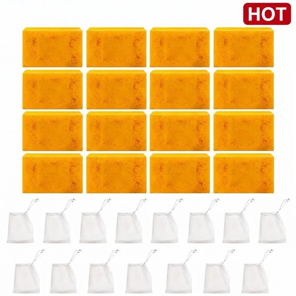 16-Pack Artisanal Turmeric Bar Soaps - Lemon-Kojic Acid Formula Face/Bath Dual-Use Cleanser, Hydrating Daily Body Care for Deep Cleansing & Skin Nourishment (Beauty & Personal Care, Bath & Shower)