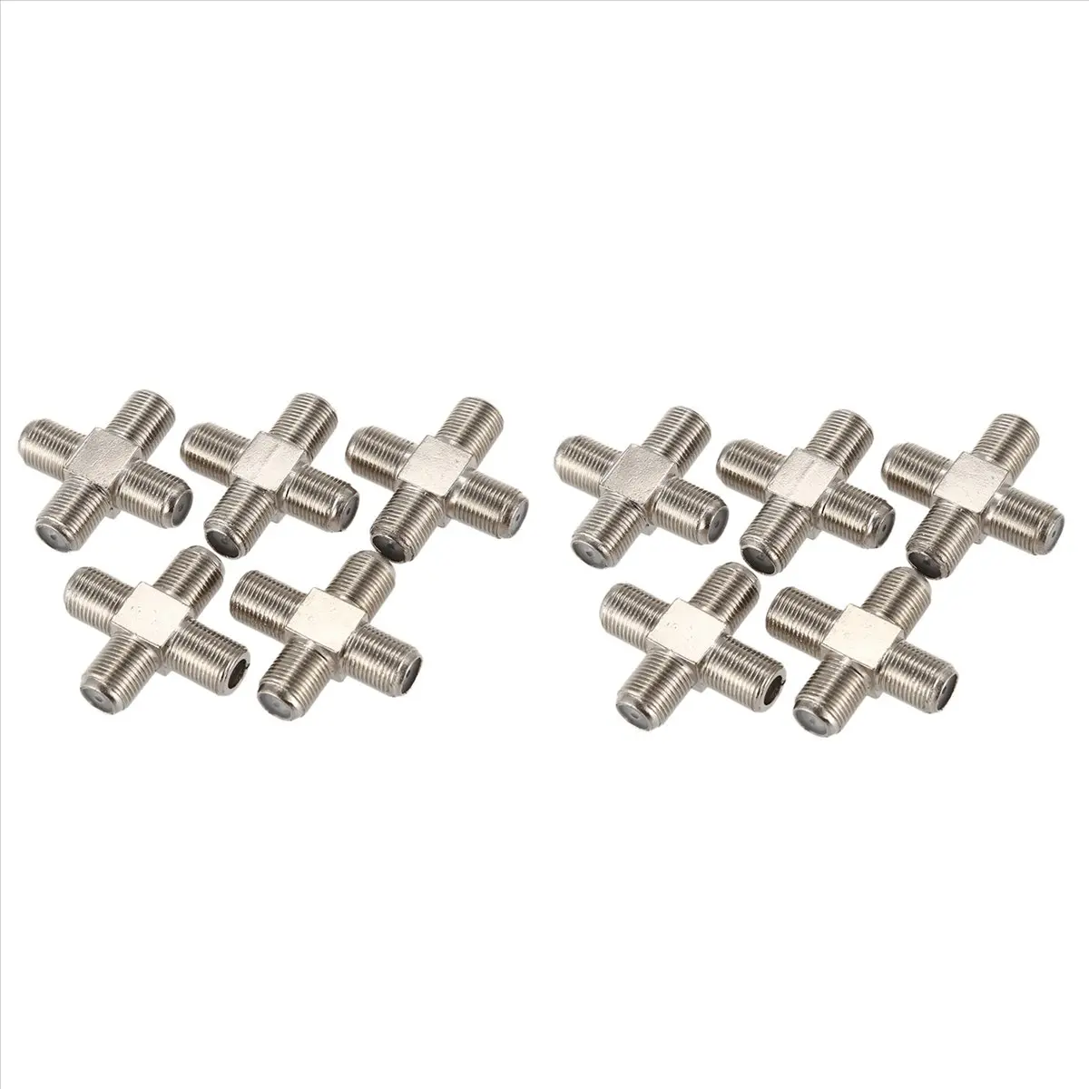 10-Pack Copper 4-Way F-Type Coaxial Cable Splitter Combiner Kit - Female to 4 Female, Noise-Reducing, Easy-to-Assemble Tool for Video, Cable Television, Digital Receiver (Silver)