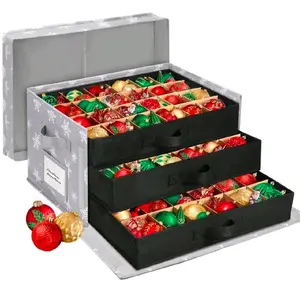 Christmas Ornament Storage Box Organizer - 3 Drawer Style Trays Ornament Storage Box, Foldable & Detachable With Side Handles, Holiday Decor Accessory Holder, Container For Holiday Decor, Ornament Storage
