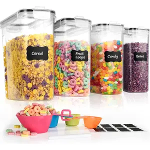 4 Pk Cereal Containers Storage Set 135.2oz/4L Each, Airtight Food Storage Containers, Large Cereal Dispenser, Kitchen Pantry Organization Containers, with Labels and Measuring Spoons