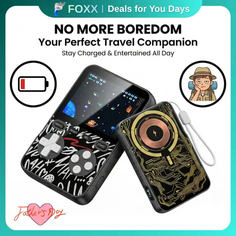 MIRO V99 3-in-1 Magnetic Wireless Charger Accessories - Cool Gadgets, Portable Power Bank, Retro Game Console with 1500+ Games, 15W MagSafe, 20W PD Wired Boost, Type C, Compact for iPhone12+, Ideal for Travel, Teen Boy Gift