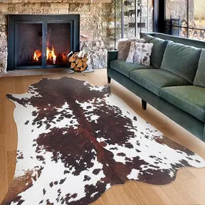 Cowhide Rug  Low Pile Cow Print Rug Cow Hide Rugs for Living Room Bedroom Dining Room Home Office Brown Animal Print Carpet Western for Home Decor