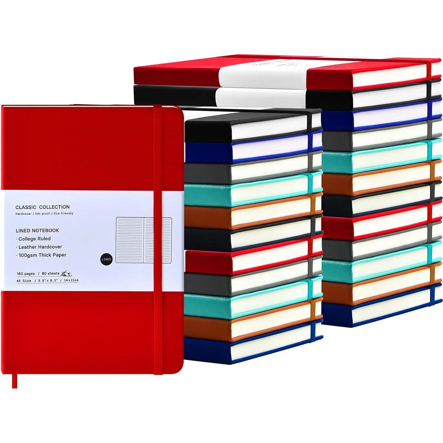 24 Pack A5 Journal Notebooks Bulk, 160 Pages, 100GSM Thick Paper, 8.3 x 5.5 inch Hardcover Lined Leather Journals for Writing Office School Business,Bulk Notebook for Work Men Women(6 Colors)