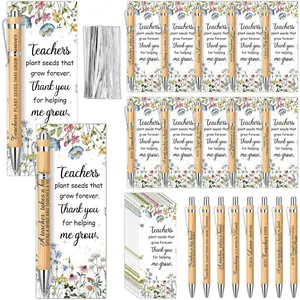 24 Sets Teachers Appreciation Gifts Wood Bamboo Ballpoint Pens Bulk with Thank You Bookmark Cards Cable Ties Plant Seeds That Grow Forever Graduation Retirement Birthday Gift for Teachers