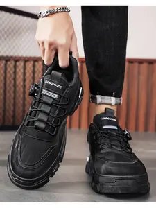 Men's Yellow-Black High-Top Rotating Buckle Work Boots, Cool Techwear Style, Rotating Buckle Lacing + Platform Design + Logo Decor, Easy On/Off, Tough Style , Ideal for Daily Commuting & Outdoor Wear Scenarios