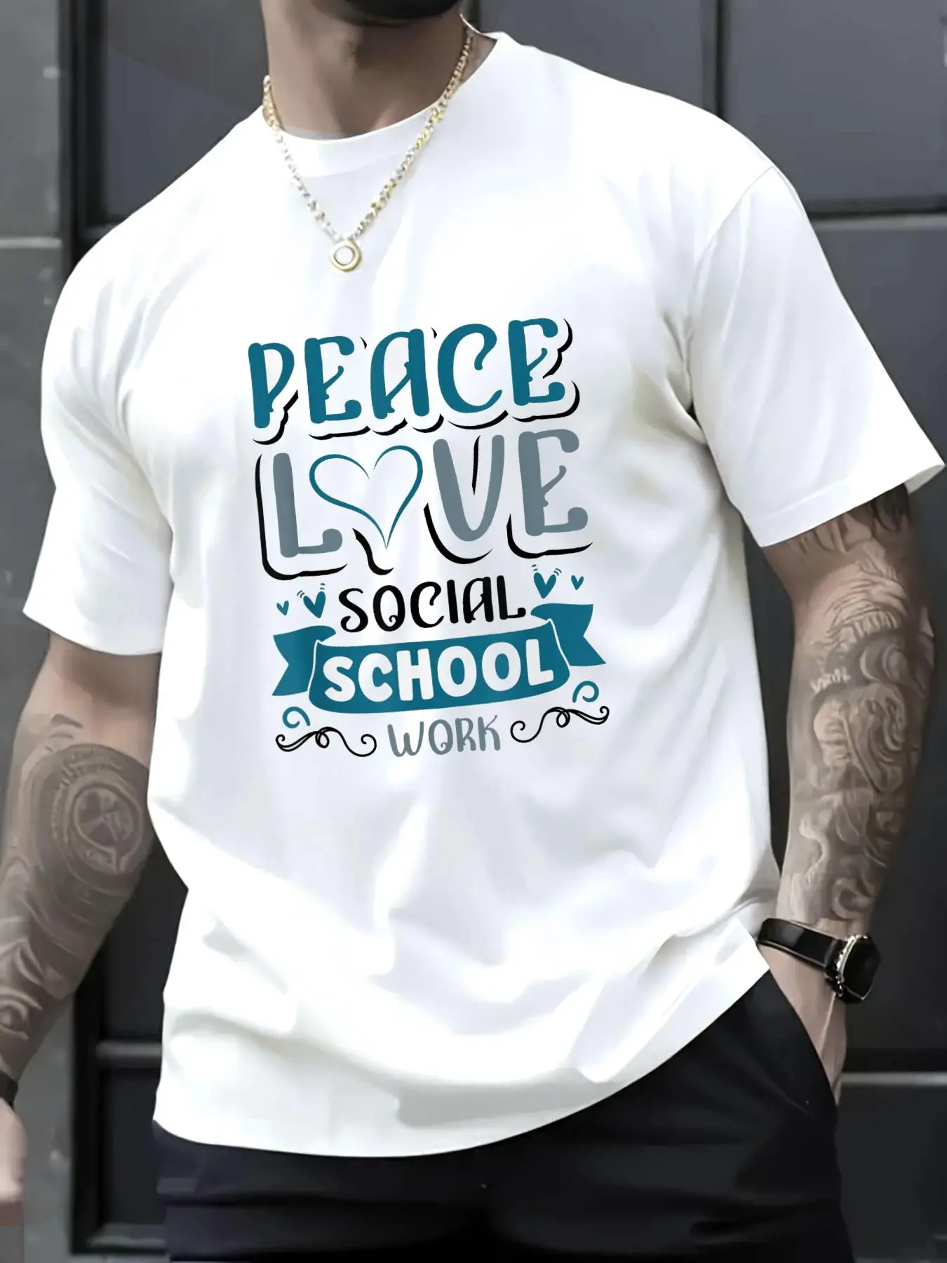 100% Cotton Unisex Peace love social school work - School Social Worker T-Shirt, Men's Women's Shirt Top, Short Sleeve Tops Crewneck Tshirt