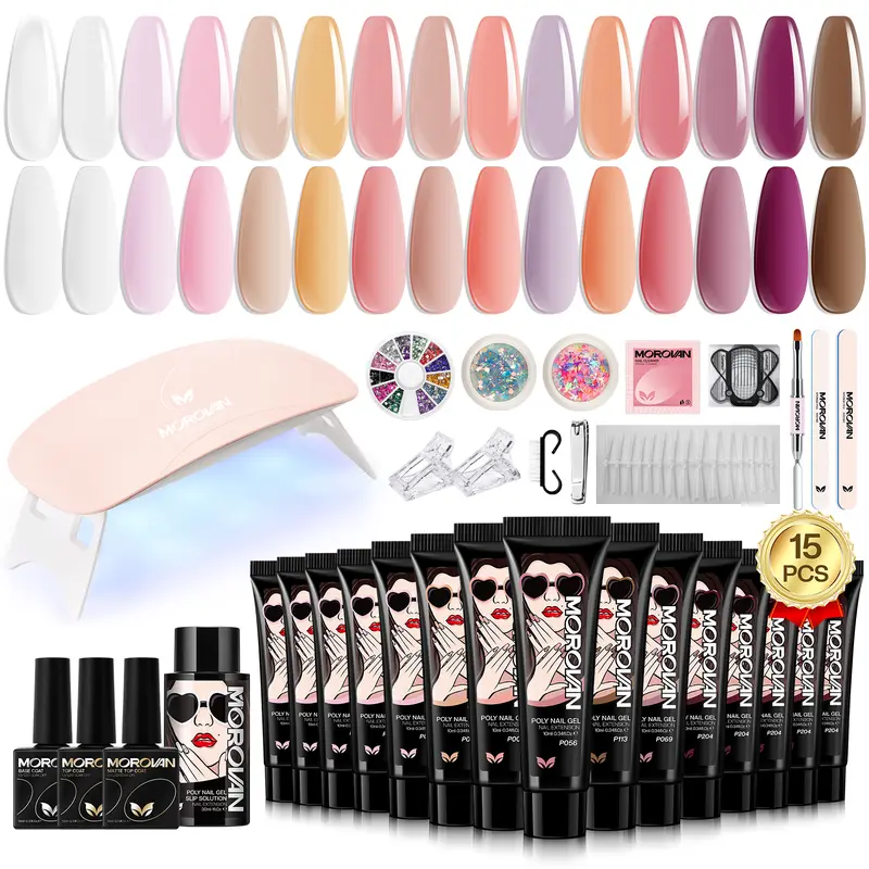 MOROVAN Polygel Nail Kit for Beginners - Safe on Natural Nails, Gel Manicure Kit with UV Light, All-Inclusive for DIY Home Use, Gift for Women