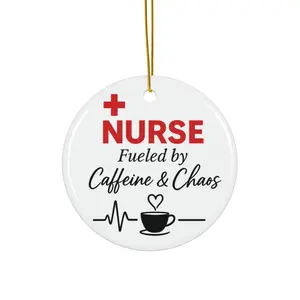 Funny Nurse Ornament: Fueled by Caffeine & Chaos, RN Gift