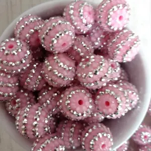 16MM-22MM Resin Drill Ball Beads Silver + Pink Striped Drill Ball Beads DIY Chunky Bead