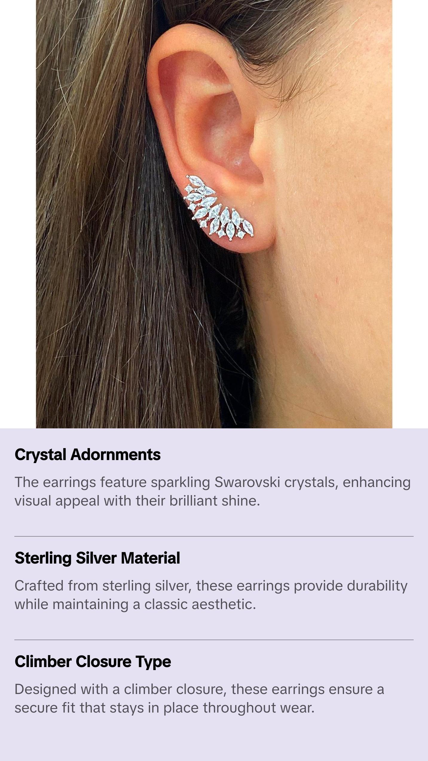 Sterling Silver Fan Earring Climber with Swarovski Crystals