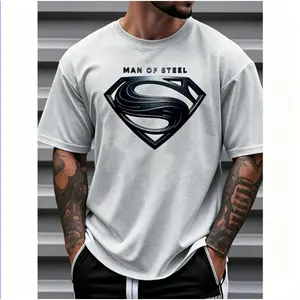 Justice League Men's Casual Crew Neck T-Shirt Man of Steel Graphic Print Short Sleeve Ideal for Spring/Summer Everyday Tshirt | Playful Text Design | Comfortable Fit SIZE Size S-XXL white tee Unisex Vintage clothes boys merch