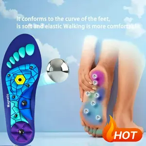 Unisex Magnetic Insoles - Comfortable Support for Work Boots. Odorless EVA Material, Blue & Purple Hexagonal Design with Magnetic Suction Cups, Ergonomic Footwear for Enhanced Comfort & Pressure Workout Shoes Stylish Footwear Accessory Latex Construction.