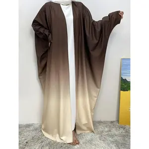 Women'S Elegant Gradient Print Keffiyeh Abaya - Flowing Long Robe with Floral Accents, Green to Teal Ombre Design, Adjustable Straps for Comfortable Fit, Perfect for All Seasons