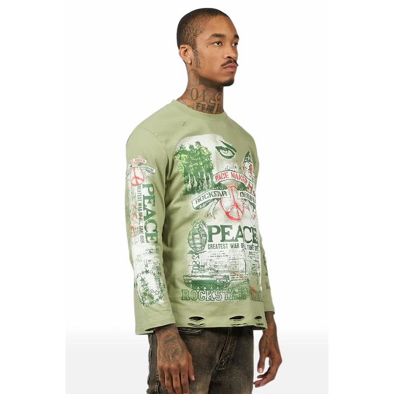 Saeko Olive Long Sleeve Graphic T-Shirt