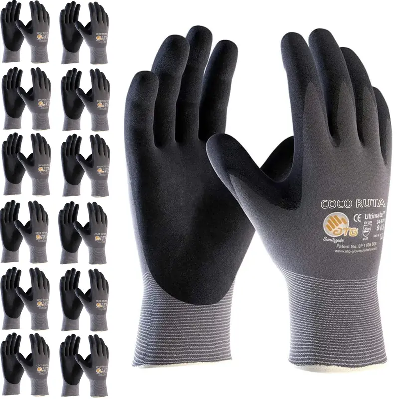 12 Pares Guantes Para Trabajo - Coco Ruta MaxiFlex Foam Work For Men - Enhanced Grip Maxi Flex Nitrile Gloves Coated