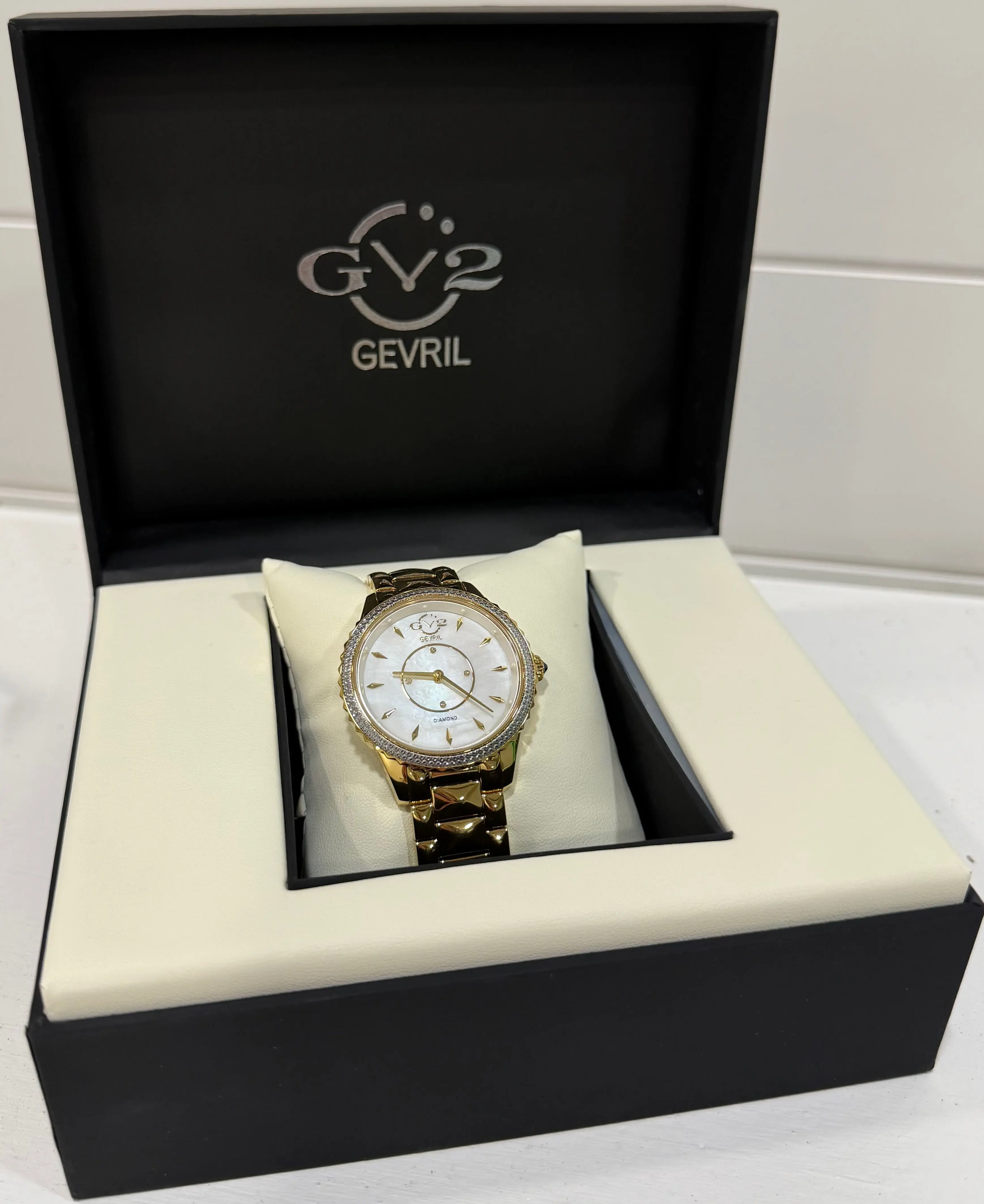 GV2 Gevril Women's Siena Swiss Quartz Ion Plating Gold-Tone Bracelet Watch 38mm
