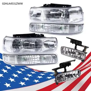 CROSSDESIGN Headlights+Fog Lights Fit For 1999-2002 Chevy Silverado 2000-2006 Tahoe Suburban